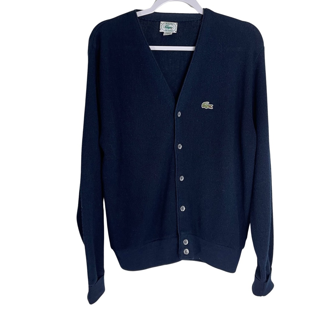 Vintage Izod Lacoste Navy Blue Mens Cardigan Sz Med Preppy Golfer Grandpa